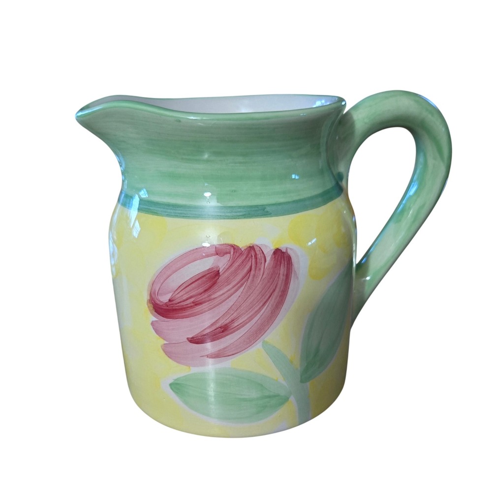 Villeroy & Boch Portugal Floral Ceramic Pitcher Pink Rose Yellow Green Creamer
